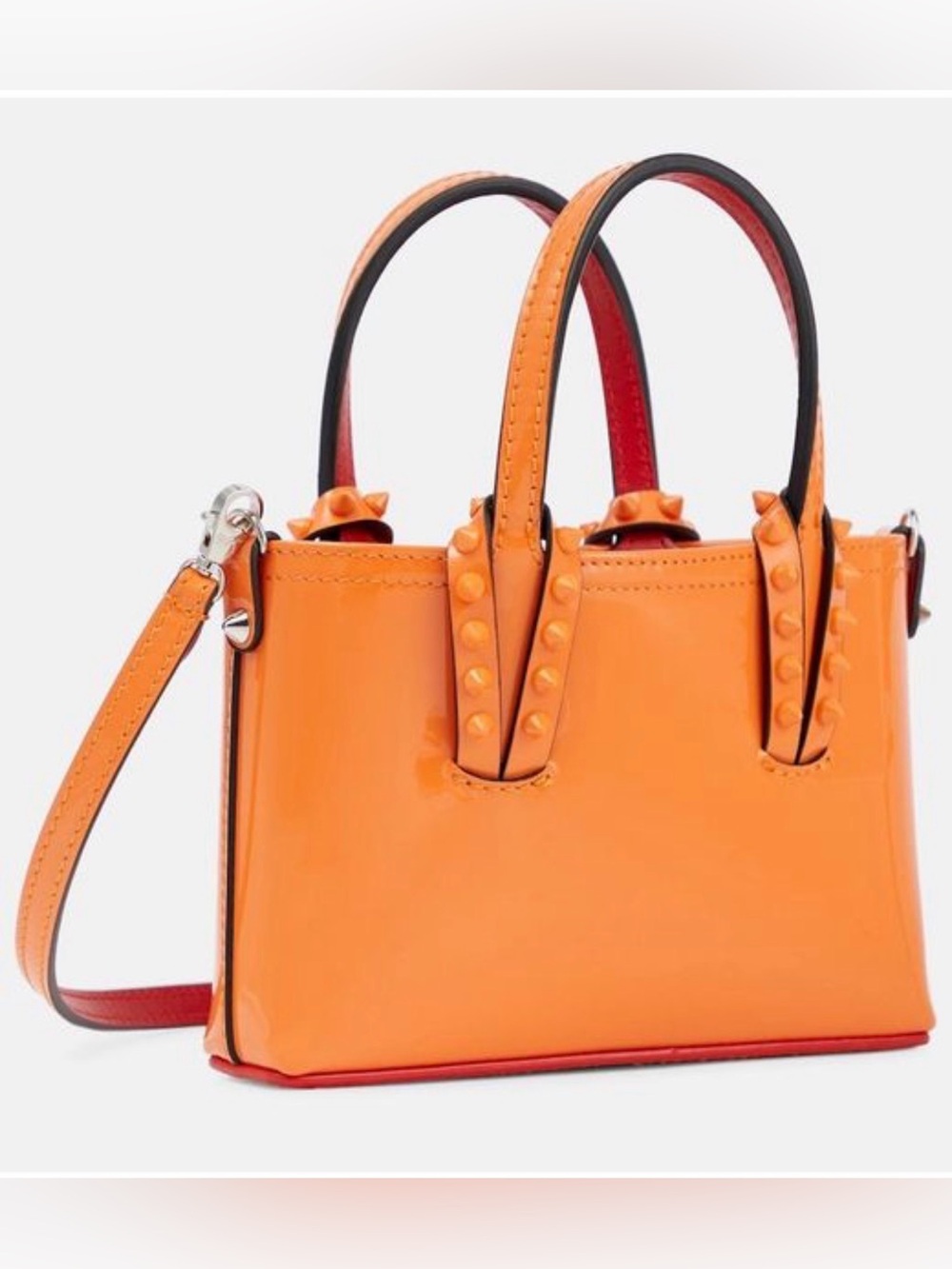 Christian Louboutin Orange Patent Mini Satchel with Stud Accents